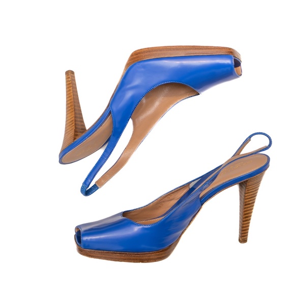 Sergio Rossi Blue Leather Slingback Peep Toe Heels | Size EU 39 / US 8.5 - 9 - Picture 5 of 10